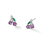 Sterling Silver CZ And Lab Created Corundum Cherry Earrings