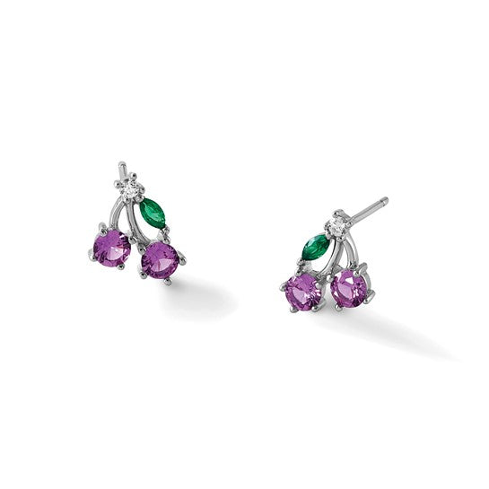 Sterling Silver CZ And Lab Created Corundum Cherry Earrings