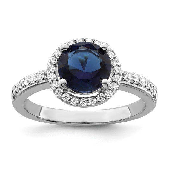 Sterling Silver Ladies Blue CZ Ring