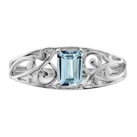 Sterling Silver Genuine Aquamarine Emerald Cut Ring