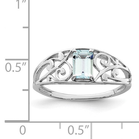 Sterling Silver Genuine Aquamarine Emerald Cut Ring