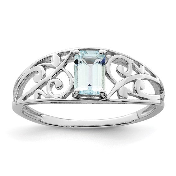 Sterling Silver Genuine Aquamarine Emerald Cut Ring