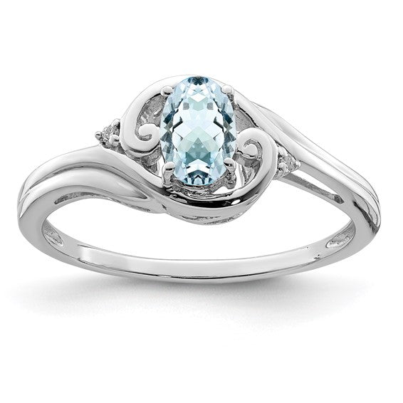 Sterling Silver Genuine Aquamarine Oval Ring