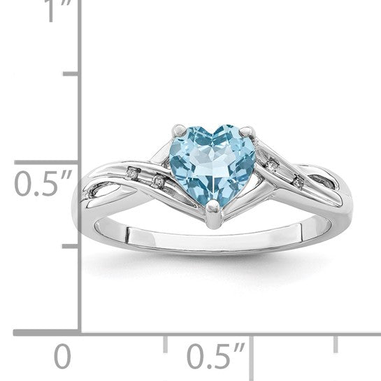 Sterling Silver Ladies Blue Topaz Heart Ring