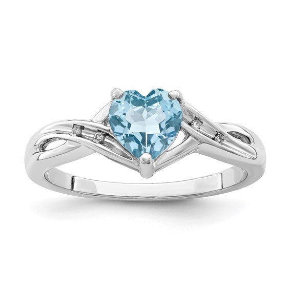 Sterling Silver Ladies Blue Topaz Heart Ring