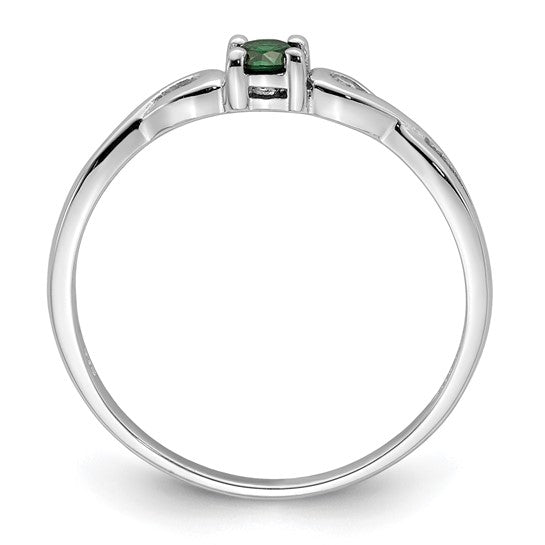 Sterling Silver Ladies Green And White Cz Ring