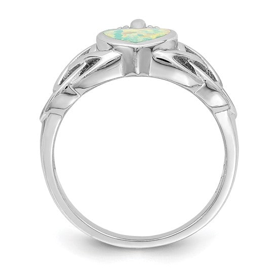 Sterling Silver Created Opal Claddagh Ring