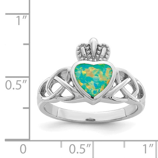 Sterling Silver Created Opal Claddagh Ring