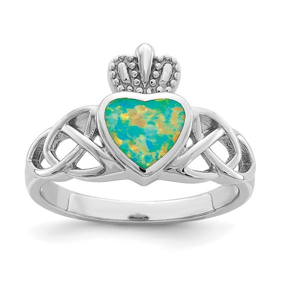 Sterling Silver Created Opal Claddagh Ring