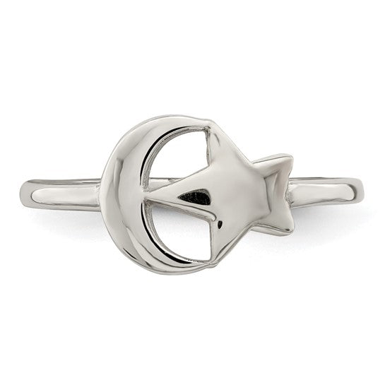 Sterling Silver Moon And Star Ring