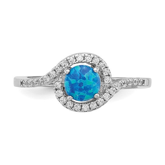 Sterling Silver Ladies Created Blue Opal