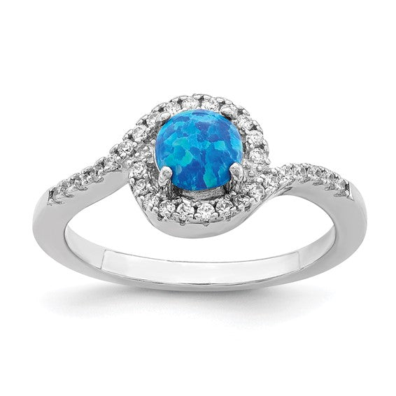 Sterling Silver Ladies Created Blue Opal