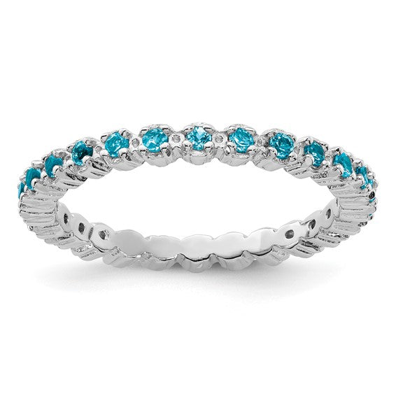 Sterling Silver Ladies Blue Topaz Eternity Ring