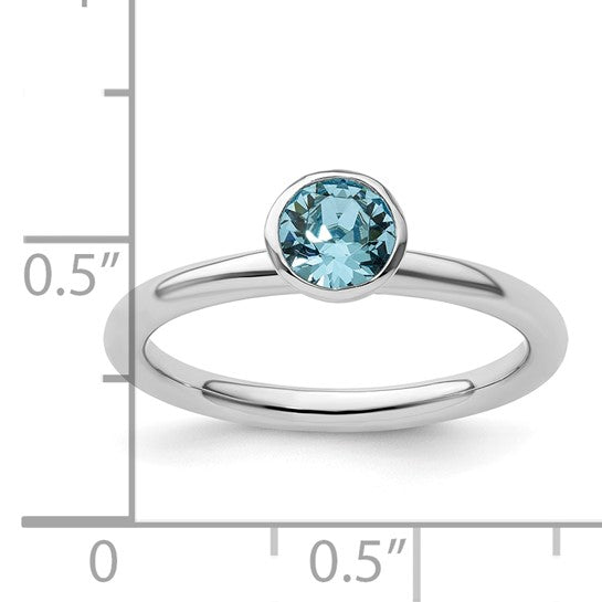 Sterling Silver Ladies Blue Crystal Ring.