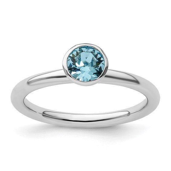 Sterling Silver Ladies Blue Crystal Ring.