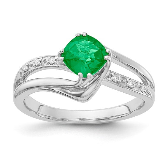 Sterling Silver Ladies Created Emerald Ring