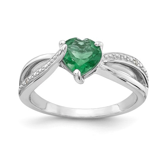 Sterling Silver Ladies Created Emerald Ring