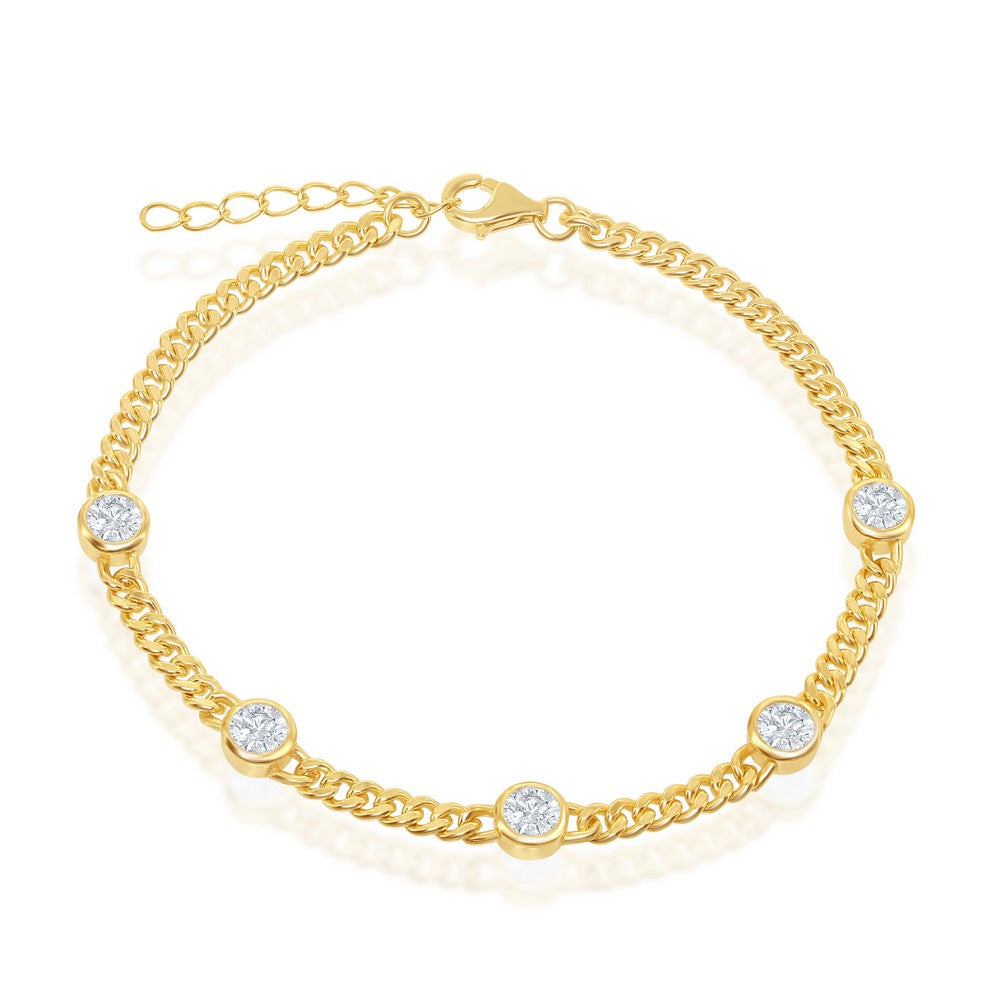 Sterling Silver GP Bezel Set CZ Bracelet