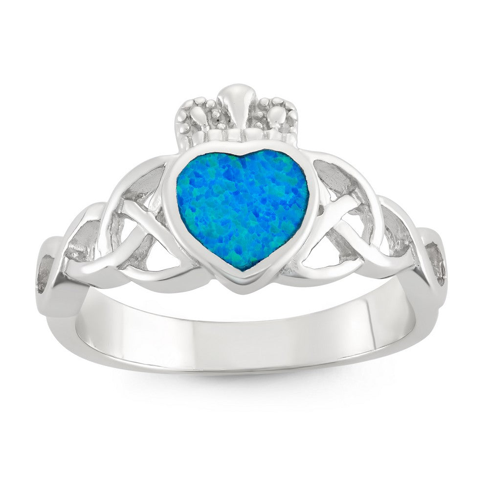 Sterling Silver Created Opal Claddagh Ring